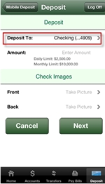 deposit check account user woodforest select into mobile personal guide