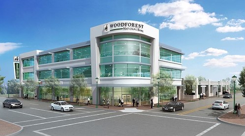 Artistic rendering for Woodforest National Bank’s flagship location in historic Downtown Conroe to open in Q1 2022.