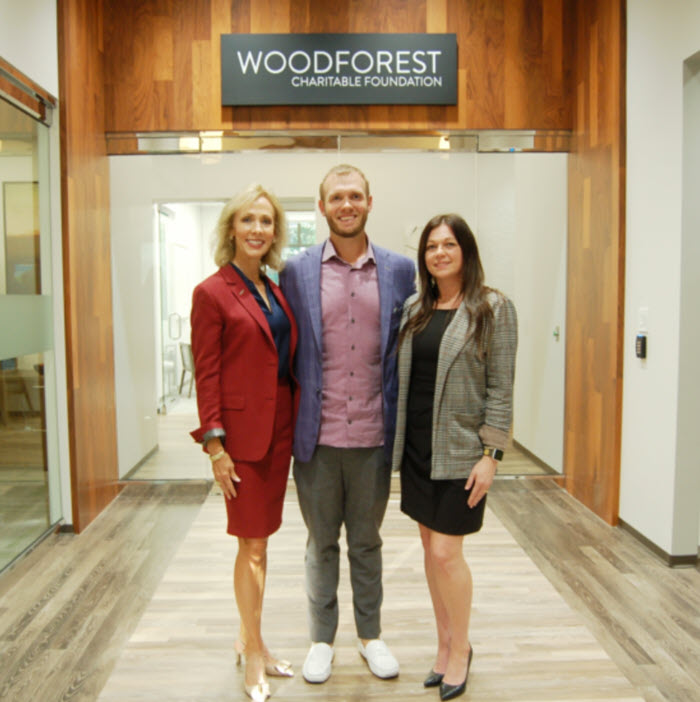 (From  left): Pictured from Woodforest Charitable Foundation are Kim Marling,  Executive VP; Charlie Marling, CFO and Treasurer; and Amy Sechelski,  Office Manager. (Photo by Liz Grimm)