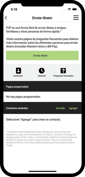Send Money overview screen on a smartphone