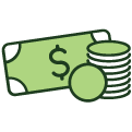 Dollar bill and stack of coins