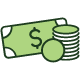 Dollar bill and coins